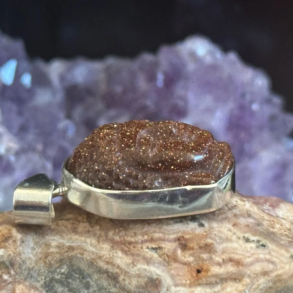 Sandstone Buddah Face Sterling Silver Pendant - Picture 8 of 8